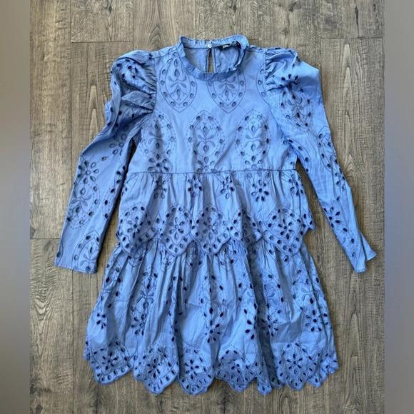 Zara Women Embroidered Eyelet Dress- Periwinkle - Picture 5 of 9